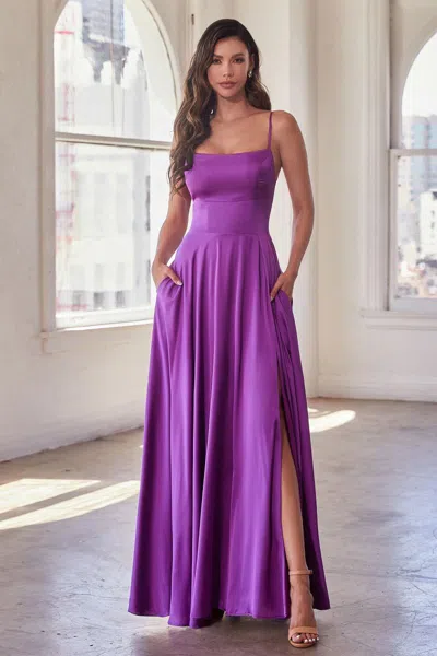 Ladivine B8402 A Line Long Formal Prom Dress In Purple