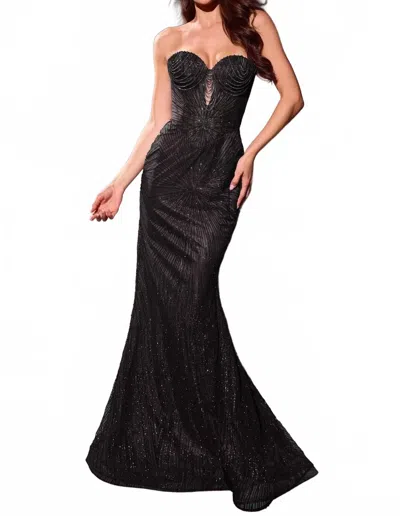 Ladivine Basque Waist Illusion Bodice Dress In Black