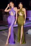 Ladivine Bd7026 Long Fitted Halter Evening Gown In Purple