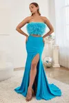 Ladivine C141 Strapless Long Fitted Prom Dress In Blue