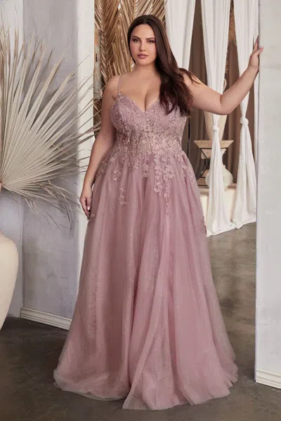 Ladivine C148c Glitter Plus Size Formal Prom Long Dress In Pink