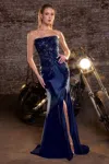 Ladivine C168 Prom Fitted Long Formal Beaded Applique Dress In Blue