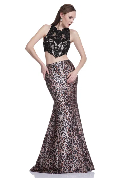 Ladivine C2204 Long Lace Formal A Line Prom Dress In Brown