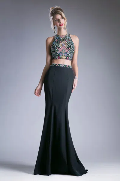 Ladivine C80312 Long Formal Two Piece Beaded Prom Dress In Black