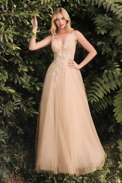 Ladivine Cb075 Floral Long Formal A Line Prom Dress In Neutral