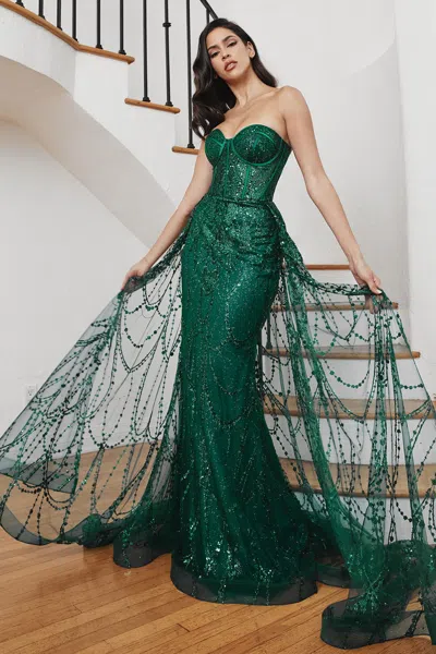 Ladivine Cb095 Strapless Long Fitted Prom Gown In Green