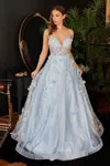 Ladivine Cb105 Spaghetti Strap Ball Gown In Blue