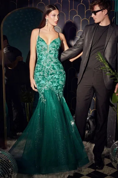Ladivine Cb112 Long Formal Print Mermaid Prom Dress In Green