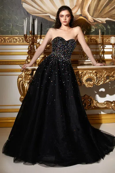 Ladivine Cb114 Ball Gown Long Formal Beaded Prom Dress In Black
