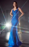 Ladivine Cb119 Long Mermaid Fitted Evening Dress In Blue