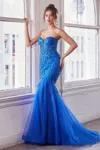 Ladivine Cb139 Long Sequin Mermaid Formal Coset Prom Gown In Blue