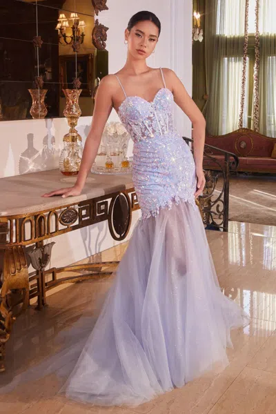 Ladivine Cb148 Long Formal Sequin Mermaid Prom Dress In Blue
