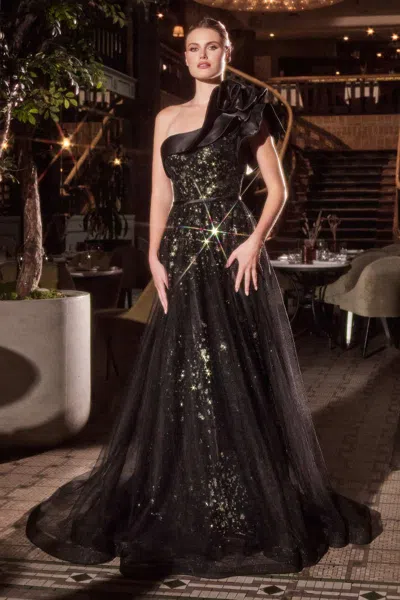 Ladivine Cb157 Ball Gown Formal Long Glitter Prom Dress In Black
