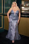 Ladivine Cc0389c Prom Long Fitted Plus Size Formal Dress In Blue