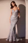 Ladivine Cc0401 Fitted Formal Long Sequin Prom Dress In Silver
