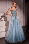 Ladivine Cc0881 Long Formal Glitter A Line Prom Dress In Blue