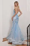 Ladivine Cc2279 Long Fitted Mermaid Evening Gown In Blue