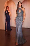 Ladivine Cc404 Long Formal Sequin Fitted Prom Dress In Blue