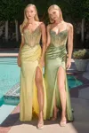 Ladivine Cc408 Fitted Slit Long Formal Prom Dress In Green
