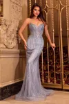 Ladivine Cc416 Formal Sequin Fitted Long Prom Dress In Blue