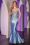 Ladivine Cc8879 Beaded Corset Long Formal Fitted Prom Dress In Blue