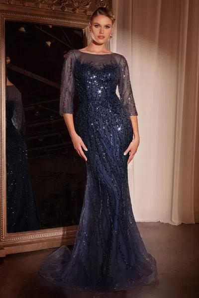 Ladivine Cd0105 Long Mother Of The Bride Sequin Formal Dress In Blue