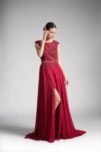 Ladivine Cd0113 Long Two Piece Lace Applique Formal Dress In Red