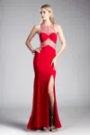 Ladivine Cd0115 Fitted Long Formal Beaded Prom Dress In Red