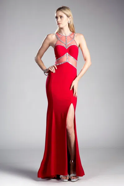 Ladivine Cd0115 Fitted Long Formal Beaded Prom Dress In Red