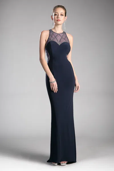 Ladivine Cd0116 Long Formal Beaded Prom Evening Dress In Blue