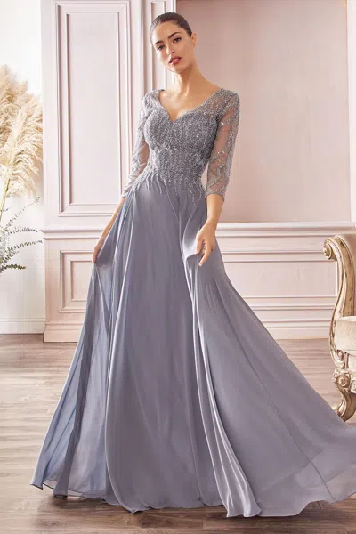 Ladivine Cd0171 Long Formal A Line Evening Gown In Blue