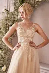 Ladivine Cd0181 Sleeveless Tulle Long A Line Prom Dress In Gold