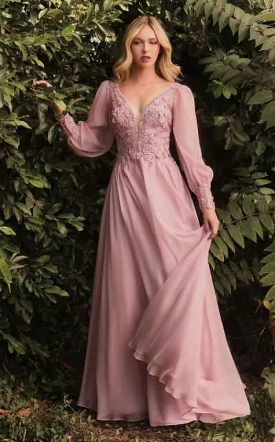 Ladivine Cd0183 Full Sleeve Long Formal Dress In Gold