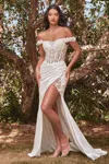 Ladivine Cd0186w Fitted Long Floral Wedding Dress In White