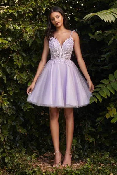 Ladivine Cd0188 Embellished Spaghetti Strap Short Prom Dress In Purple