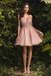 Ladivine Cd0189 Lace Applique Short Prom Dress In Pink