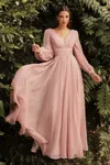 Ladivine Cd0192 Long Sleeve Evening Formal Dress In Pink