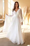 Ladivine Cd0192w Flowy Long Plus Size A Line Wedding Dress In White
