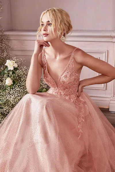 Ladivine Cd0196 Sleeveless Tulle Long Formal Prom Dress In Pink