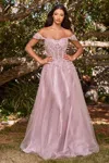 Ladivine Cd0198 Off Shoulder Corset Long Prom Ball Gown In Purple