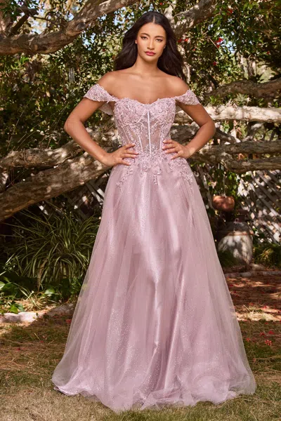 Ladivine Cd0198 Off Shoulder Corset Long Prom Ball Gown In Purple