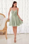 Ladivine Cd0213 A Line Lace Applique Short Cocktail Dress In Green