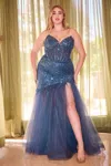Ladivine Cd0214c Plus Size Sequin Mermaid Formal Prom Long Dress In Blue