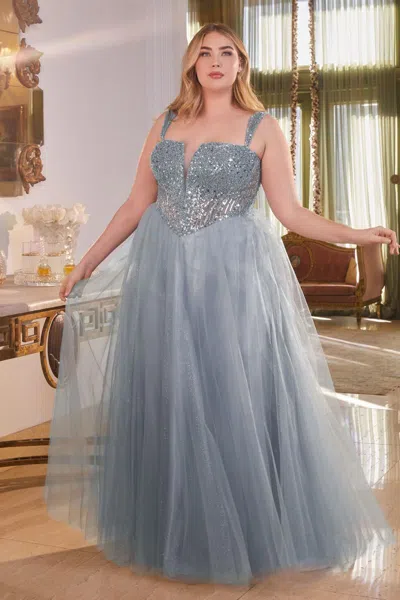 Ladivine Cd0217c Long Formal Plus Size Sequin Prom Gown In Blue