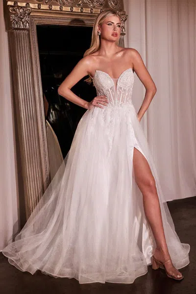 Ladivine Cd0230w Beaded Corset Long A Line Wedding Dress In White