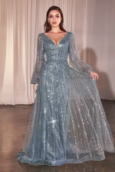 Ladivine Cd0240 Long Formal Beaded Mother Of The Bride Dress In Blue