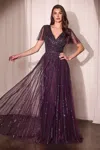 Ladivine Cd0241 Long Beaded A Line Formal Dress In Purple