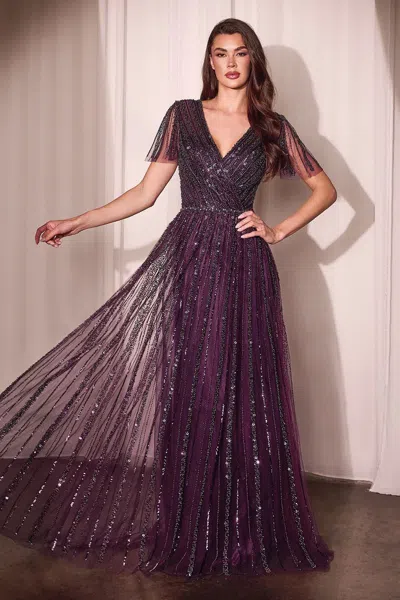 Ladivine Cd0241 Long Beaded A Line Formal Dress In Purple