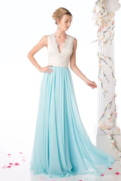 Ladivine Cd1965 Long Formal Lace Evening Prom Dress In Blue