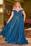 Ladivine Cd210c Ball Gown Long Metallic Formal Prom Pluz Size Dress In Blue